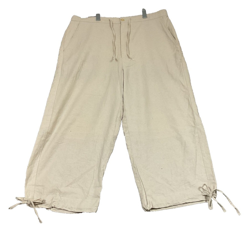 Bagazio Linen Blend Capri Cropped Drawstring Hem Lagenlook Resort Sz 34
